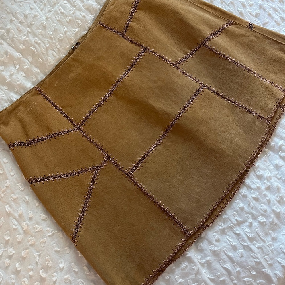 Tan Leather Patchwork Skirt